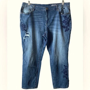FADED GLORY | Vintage 90’s Blue Embroidered Cropped Denim Jeans Size 18